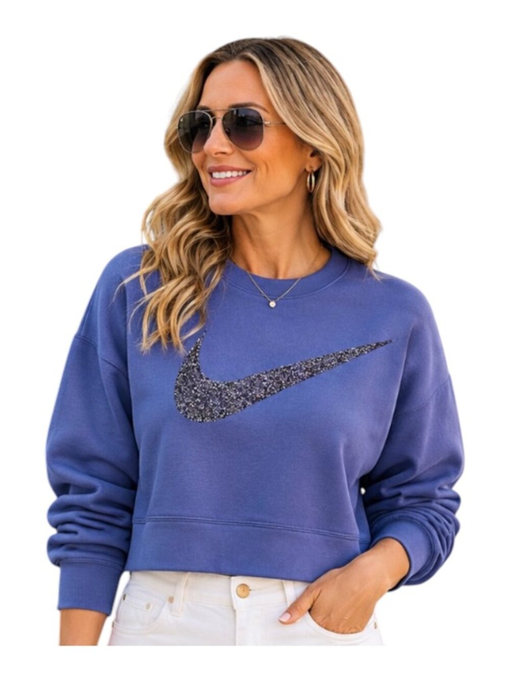 Nike Dri-FIT Cropped Sweatshirt Glitter Swoosh Purple Lavender Size Small